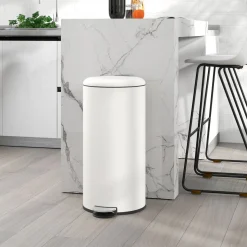 Cubo de basura Vela Homcom 30L con pedal + cubo extraíble blanco Ø36x63,5 cm