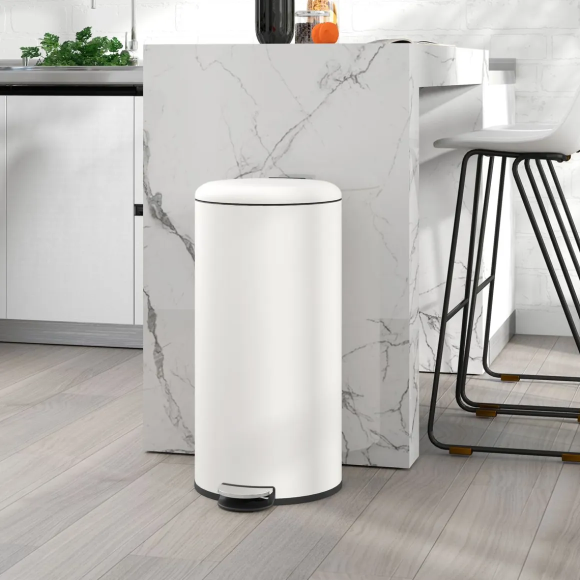 Cubo de basura Vela Homcom 30L con pedal + cubo extraíble blanco Ø36x63,5 cm