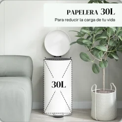 Cubo de basura Vela Homcom 30L con pedal + cubo extraíble blanco Ø36x63,5 cm