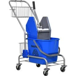 Cubo de fregar Homcom 26L con ruedas + cestas + escurridor a presión azul 95x73x45 cm
