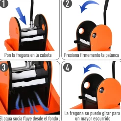 Cubo de fregona Homcom 36L escurridor de presión con ruedas naranja 91,5x54x41 cm