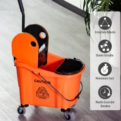 Cubo de fregona Homcom 36L escurridor de presión con ruedas naranja 91,5x54x41 cm