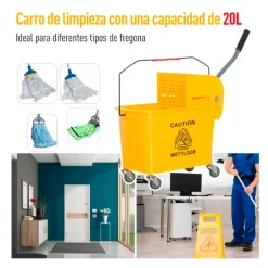 Cubo de fregona profesional Homcom 20L con ruedas y prensa amarillo