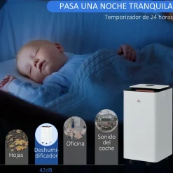 Deshumidificador eléctrico Homcom 10L 2 velocidades 5 modos blanco 50,5x25 cm