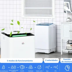 Deshumidificador eléctrico Homcom 10L 2 velocidades 5 modos blanco 50,5x25 cm