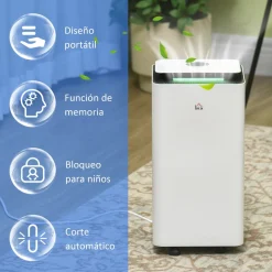 Deshumidificador eléctrico Homcom 12L 2 velocidades 5 modos blanco 50,5x25 cm