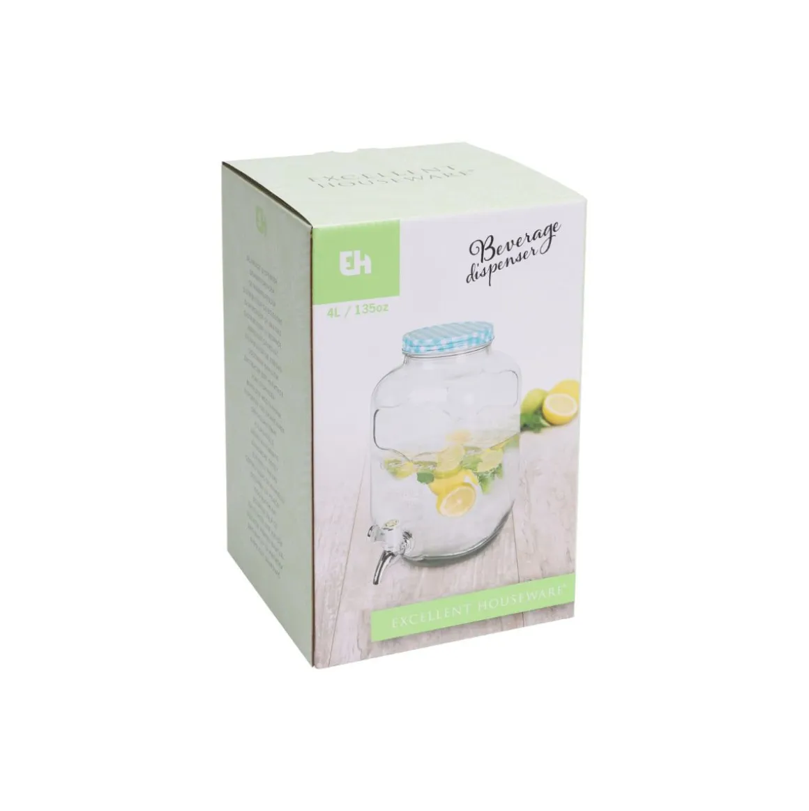 Dispensador de bebidas 4L con tapa cristal transparente