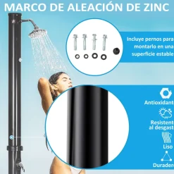 Ducha solar de jardín Outsunny con cabezal negro 222 cm