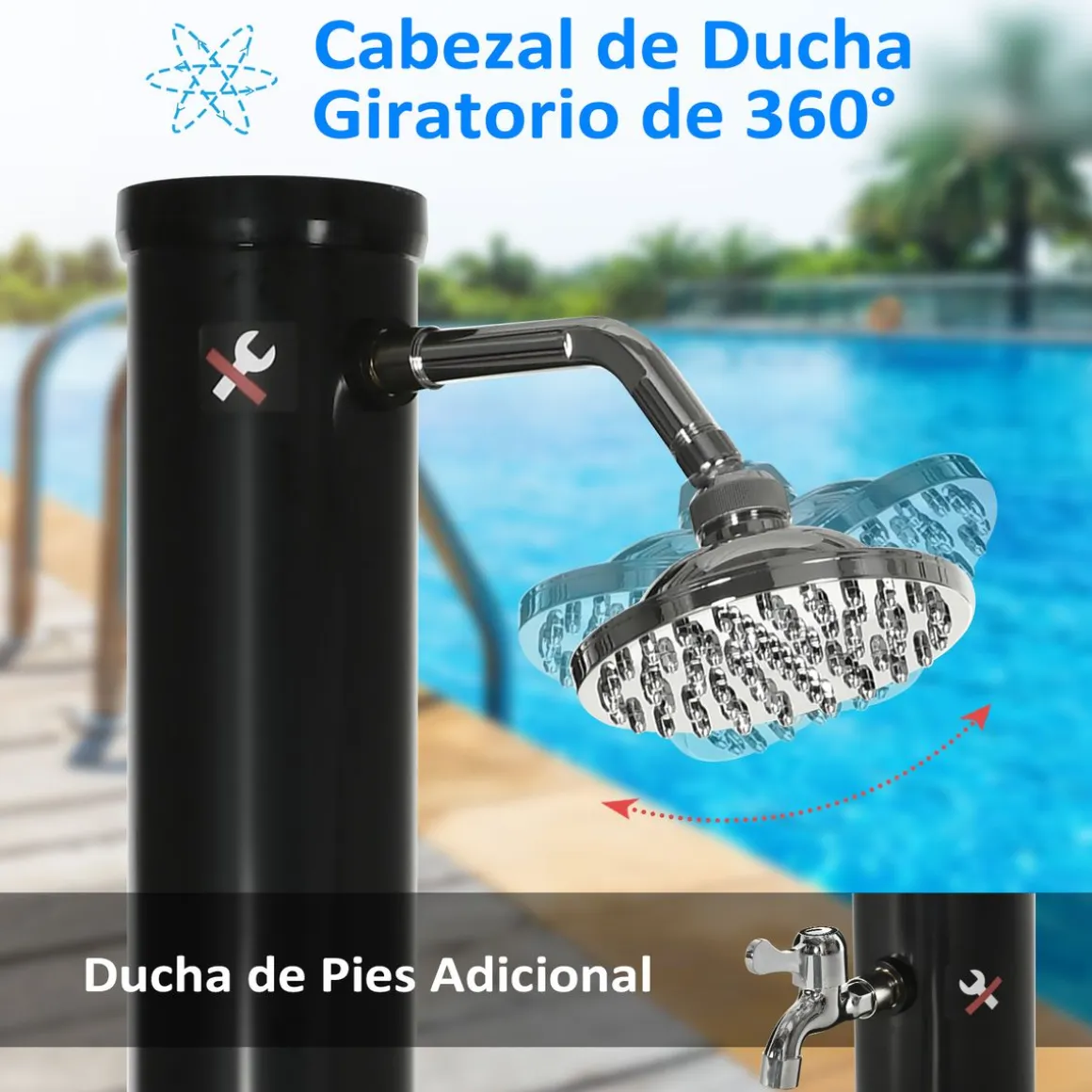 Ducha solar de jardín Outsunny con cabezal negro 222 cm