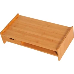 Elevador de pantalla Homcom con cajón+hueco abierto bambú natural 11,5x49x25,5 cm