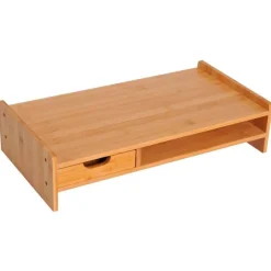 Elevador de pantalla Homcom con cajón+hueco abierto bambú natural 11,5x49x25,5 cm