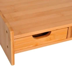 Elevador de pantalla Homcom con cajón+hueco abierto bambú natural 11,5x49x25,5 cm