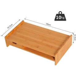 Elevador de pantalla Homcom con cajón+hueco abierto bambú natural 11,5x49x25,5 cm