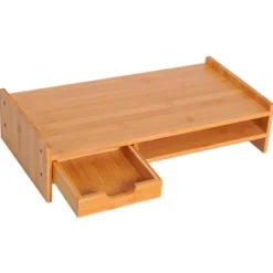 Elevador de pantalla Homcom con cajón+hueco abierto bambú natural 11,5x49x25,5 cm
