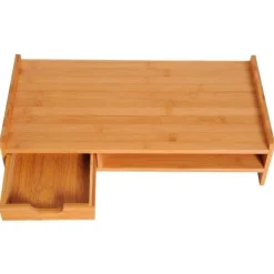 Elevador de pantalla Homcom con cajón+hueco abierto bambú natural 11,5x49x25,5 cm