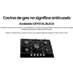Encimera de gas Infiniton 78GLN52 5 fuegos 11700W encendido electrónico cristal negro 70 cm