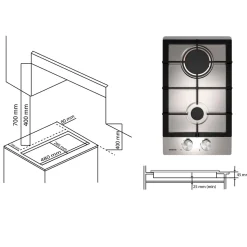 Encimera de gas Infiniton GAS-IX02 4300W 2 fuegos inox 30 cm