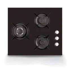 Encimera gas New Pol 3 fuegos NW3GG Cristal Negro