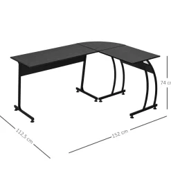 Escritorio Acuario Homcom diseño L negro 74x112,5x152 cm