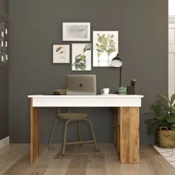 Escritorio Bihar esquinero con estantes natural/blanco 72x115x120 cm