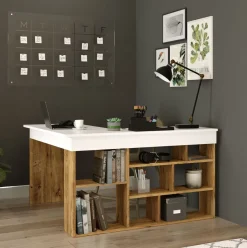Escritorio Bihar esquinero con estantes natural/blanco 72x115x120 cm