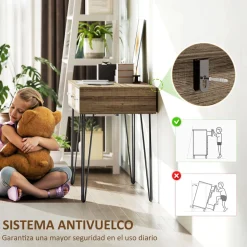 Escritorio Bohemia Homcom 3 cajones natural 75x105x50 cm