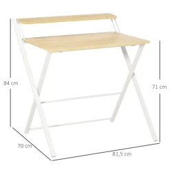 Escritorio Botel Homcom plegable con estante blanco/natural 84x81,5x70 cm