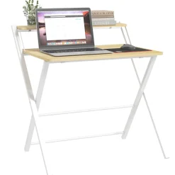 Escritorio Botel Homcom plegable con estante blanco/natural 84x81,5x70 cm