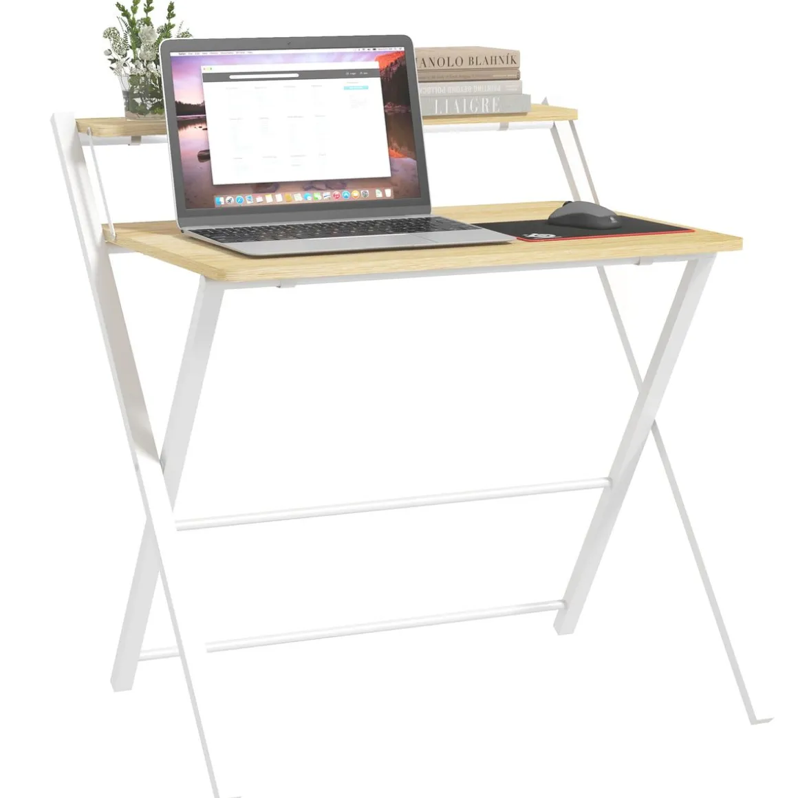 Escritorio Botel Homcom plegable con estante blanco/natural 84x81,5x70 cm