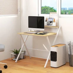 Escritorio Botel Homcom plegable con estante blanco/natural 84x81,5x70 cm