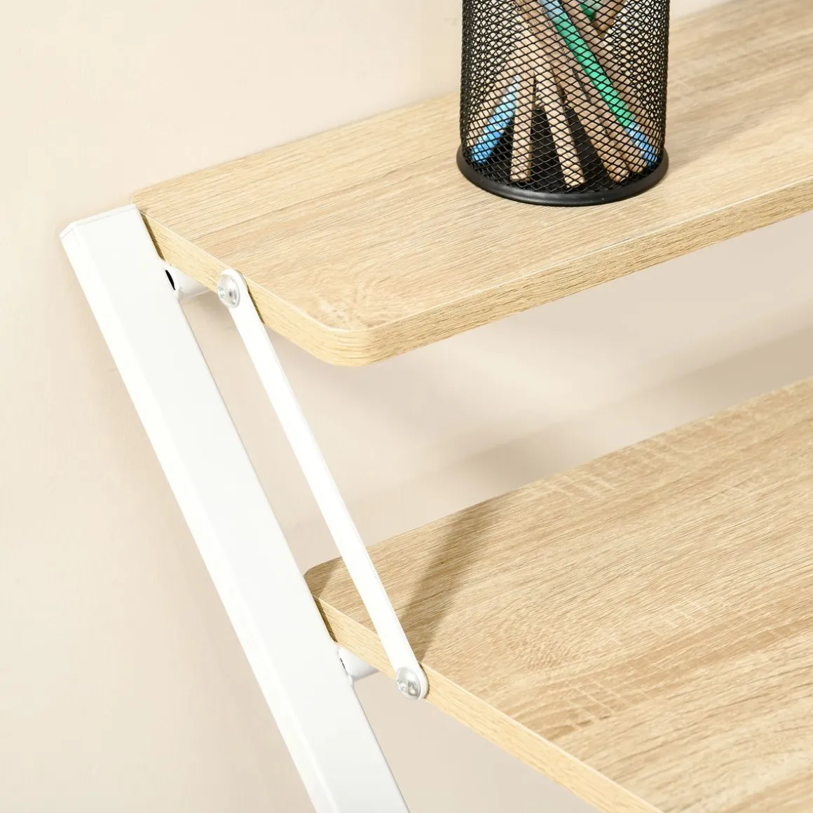 Escritorio Botel Homcom plegable con estante blanco/natural 84x81,5x70 cm