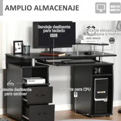 Escritorio Capricornio Homcom 2 cajones + bandeja + soportes 85x120x55 cm