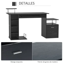 Escritorio Creew Homcom 6 estantes + cajón + bandeja + soportes negro 88x152x60 cm
