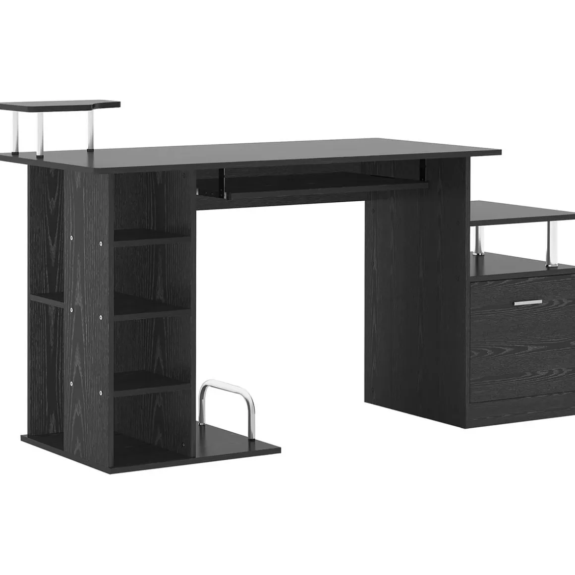 Escritorio Creew Homcom 6 estantes + cajón + bandeja + soportes negro 88x152x60 cm