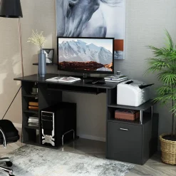 Escritorio Creew Homcom 6 estantes + cajón + bandeja + soportes negro 88x152x60 cm