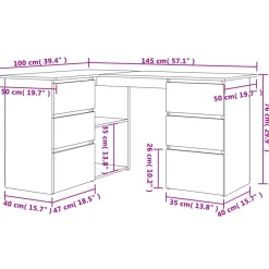 Escritorio esquinero Cum Laude 4 cajones + 2 puertas 76x145x100 cm