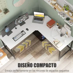 Escritorio Frambuesa Homcom diseño esquinero blanco 76x150x150 cm