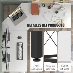 Escritorio Frambuesa Homcom diseño esquinero blanco 76x150x150 cm