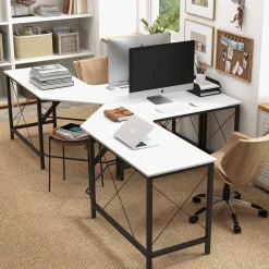 Escritorio Frambuesa Homcom diseño esquinero blanco 76x150x150 cm