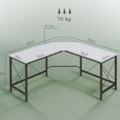 Escritorio Frambuesa Homcom diseño esquinero blanco 76x150x150 cm
