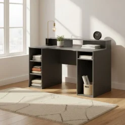 Escritorio Gamer gris antracita 88x136x67 cm