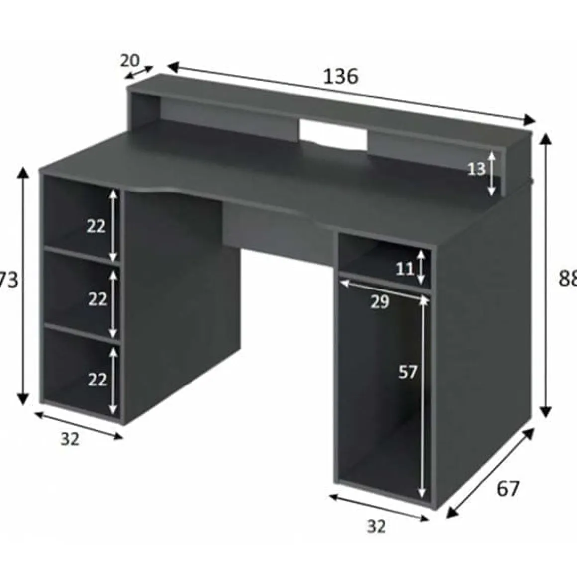 Escritorio Gamer gris antracita 88x136x67 cm