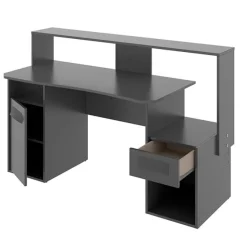 Escritorio gaming Fosk 2 compartimentos con cajón y armario grafito