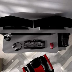 Escritorio gaming Fosk 2 compartimentos con cajón y armario grafito