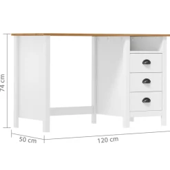 Escritorio Hill 3 cajones + compartimento madera de pino 74x120x50 cm