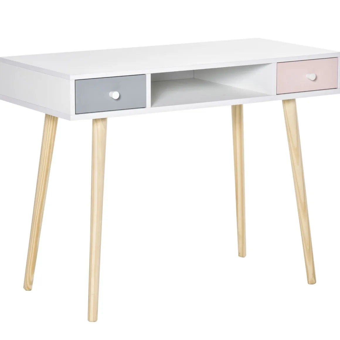 Escritorio infantil Maui homcom 2 cajones + 1 hueco blanco 76,5x100x48 cm
