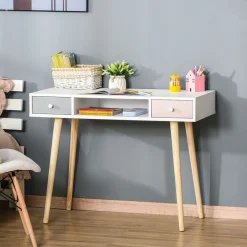 Escritorio infantil Maui homcom 2 cajones + 1 hueco blanco 76,5x100x48 cm