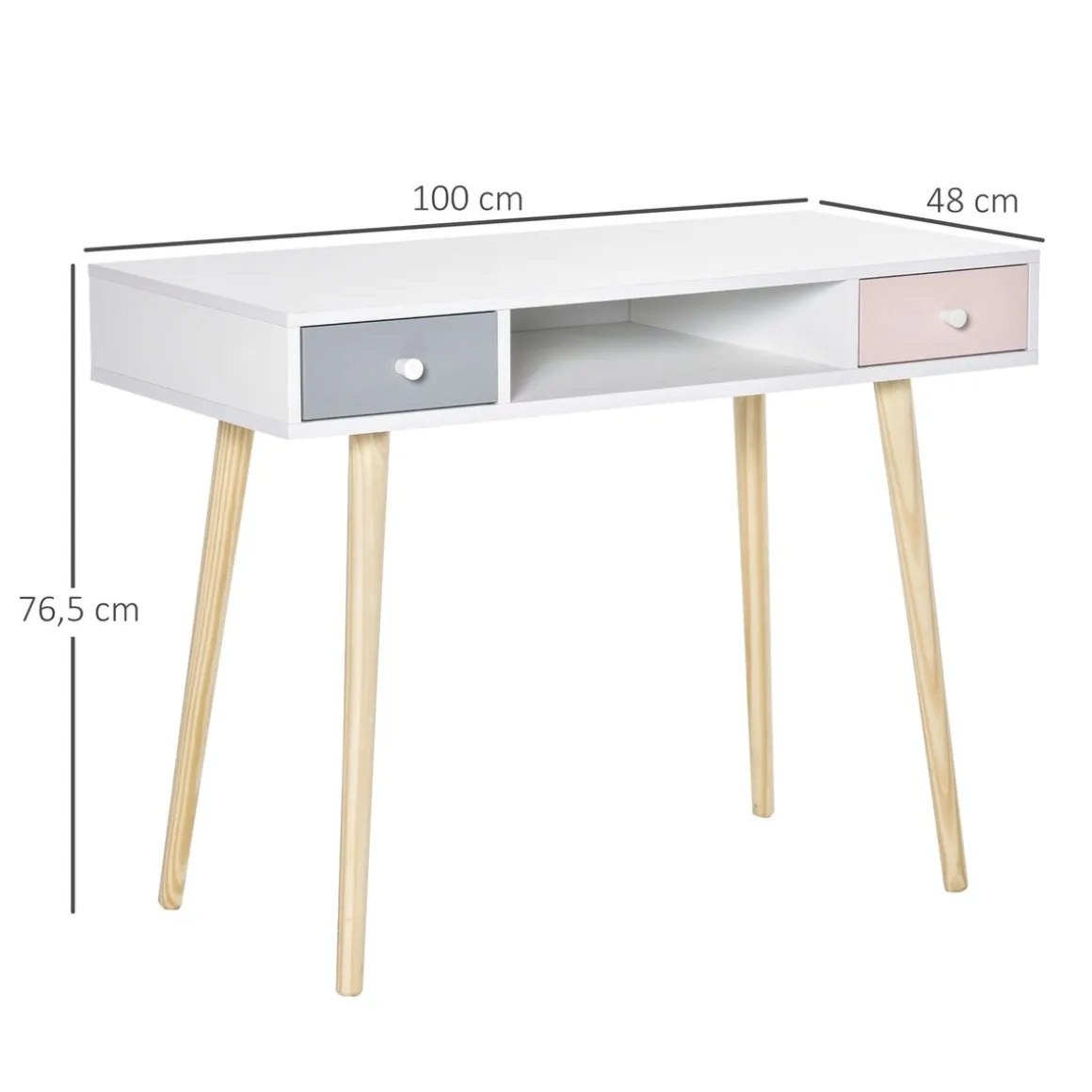 Escritorio infantil Maui homcom 2 cajones + 1 hueco blanco 76,5x100x48 cm