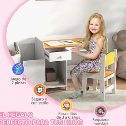 Escritorio infantil Miel Zonekiz silla + cajón + puerta blanco/amarillo