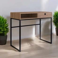 Escritorio León cajón + compartimento natural/negro 75x90x45 cm